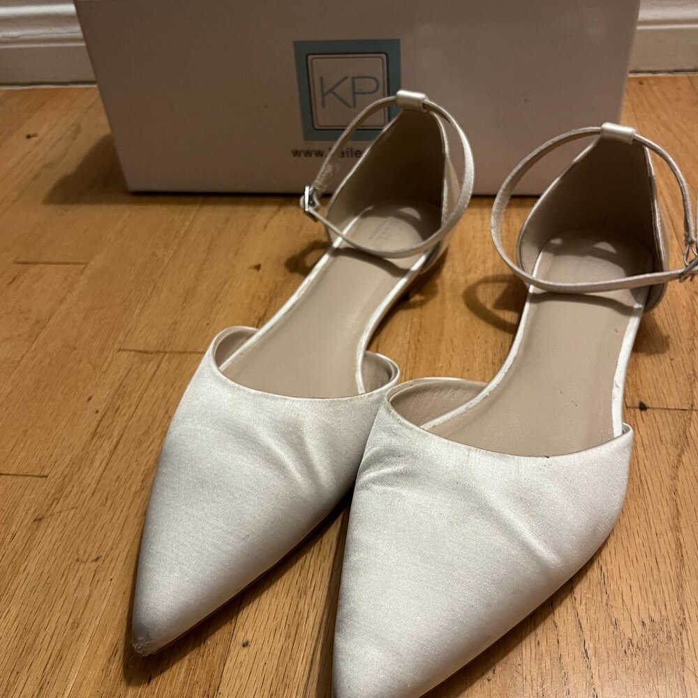 Kailee P Satin Pointy Toe Flats with Ankle Strap - Ivory Satin - Picture 4 of 4